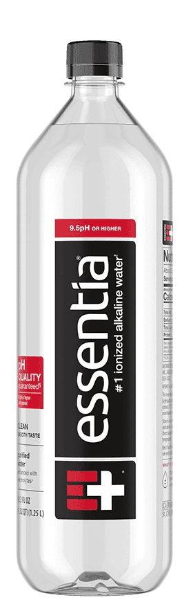 Essentia water bottle on black background