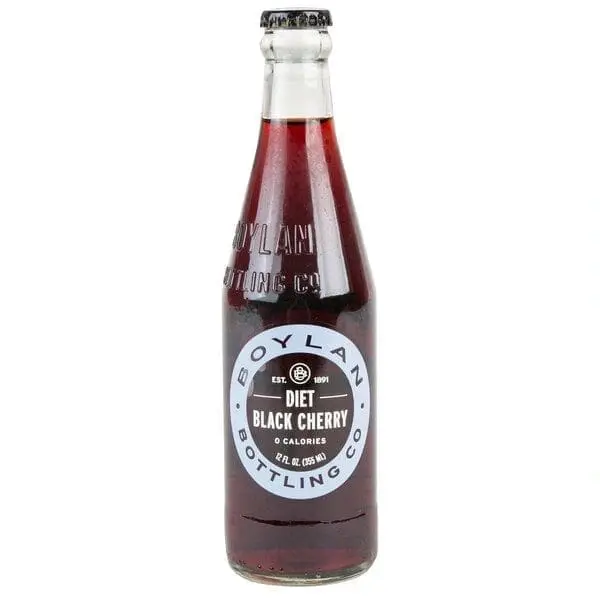 Glass bottle of diet black cherry soda