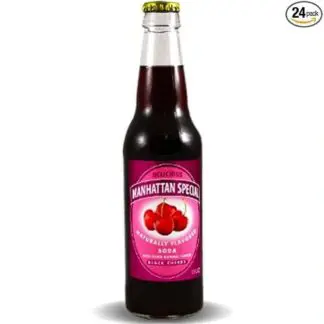 Cherry soda bottle with red label