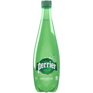 Sparkling mineral water in green bottle