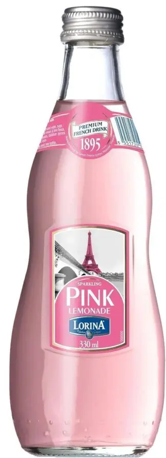 Pink lemonade in a glass bottle