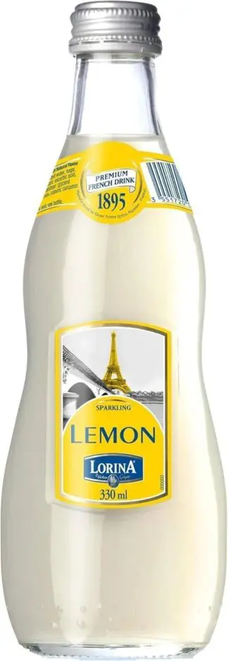 Lemon sparkling drink in glass bottle