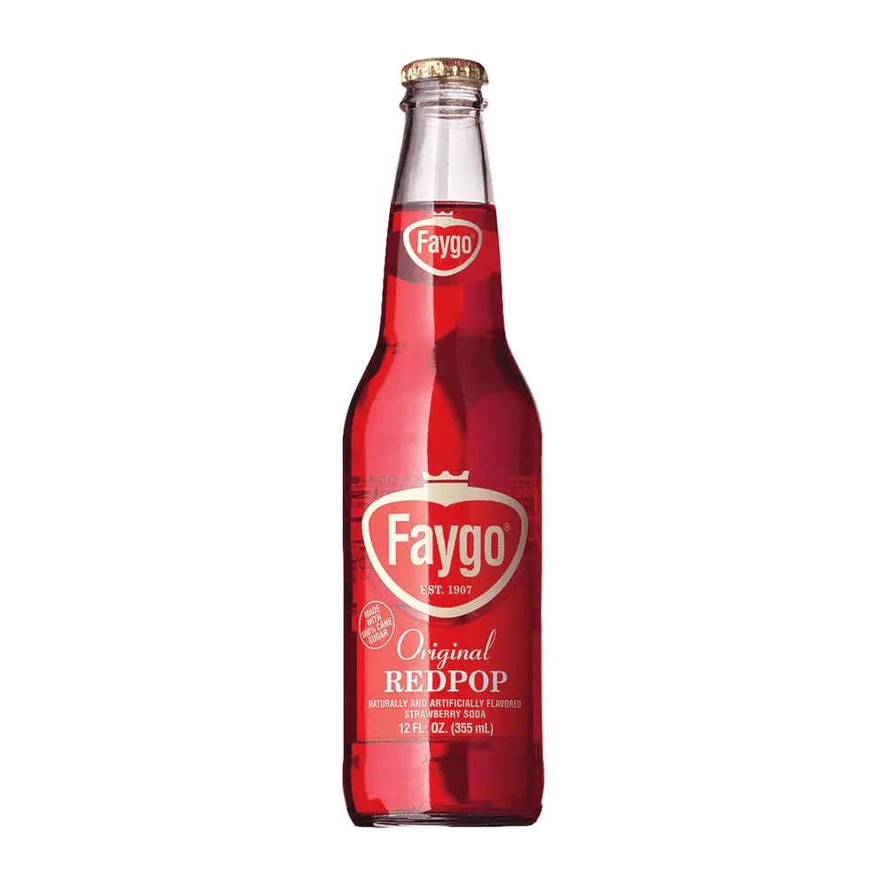 Red soda bottle with Faygo label