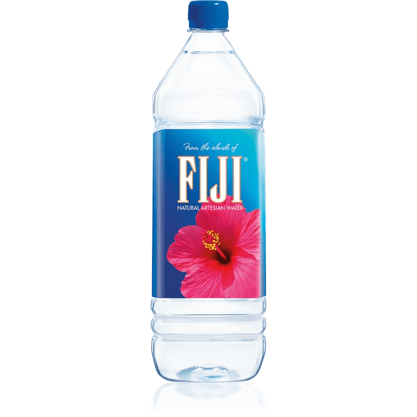 Large Fiji water bottle on black background