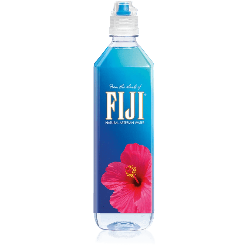 Blue Fiji Water bottle on black background