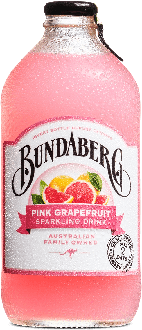 Refreshing Bundaberg drink with pink label