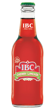 Red soda bottle with green label