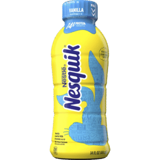 Yellow Nesquik drink with blue rabbit