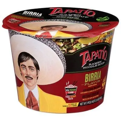 Instant noodles with Tapatío branding
