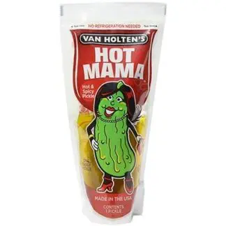 Spicy pickle packaging with cartoon character