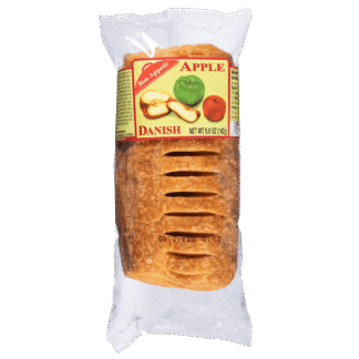 Baked apple Danish wrapped in plastic