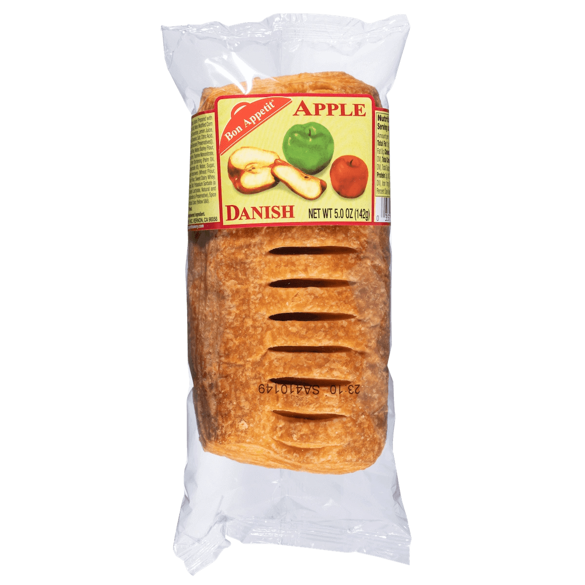 Baked apple Danish wrapped in plastic