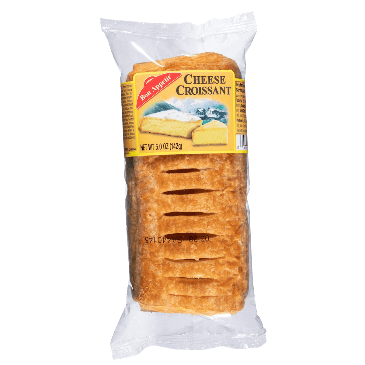 Packaged cheese croissant with label