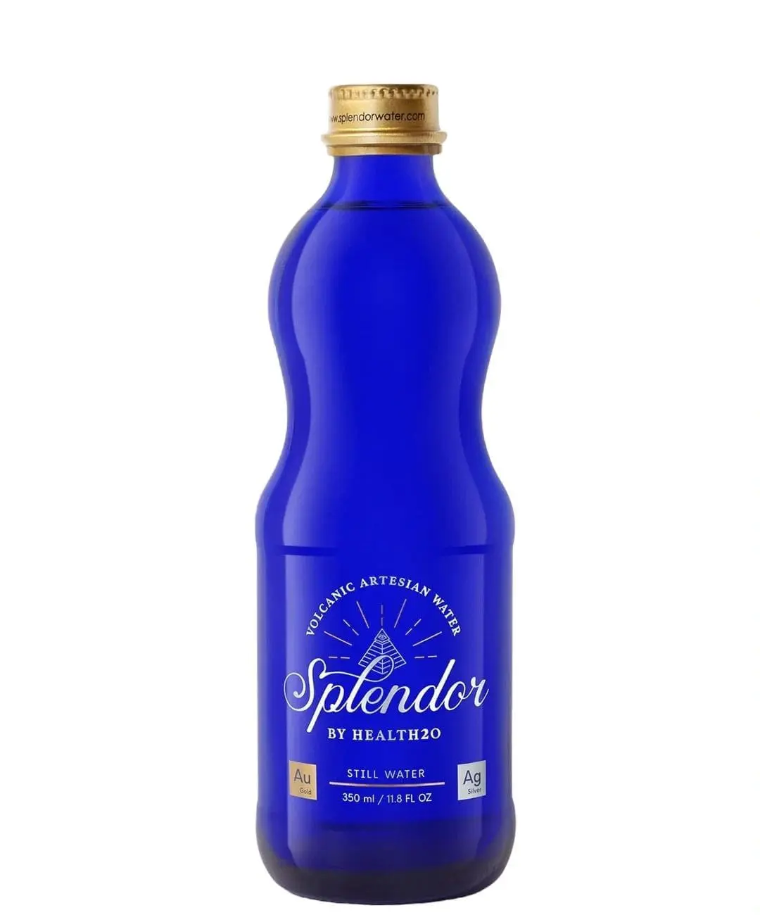 Volcanic artisan water in blue bottle