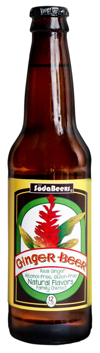 Ginger beer bottle with colorful label