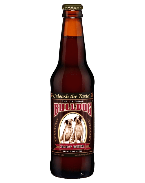 Dark bottle of Bulldog root beer