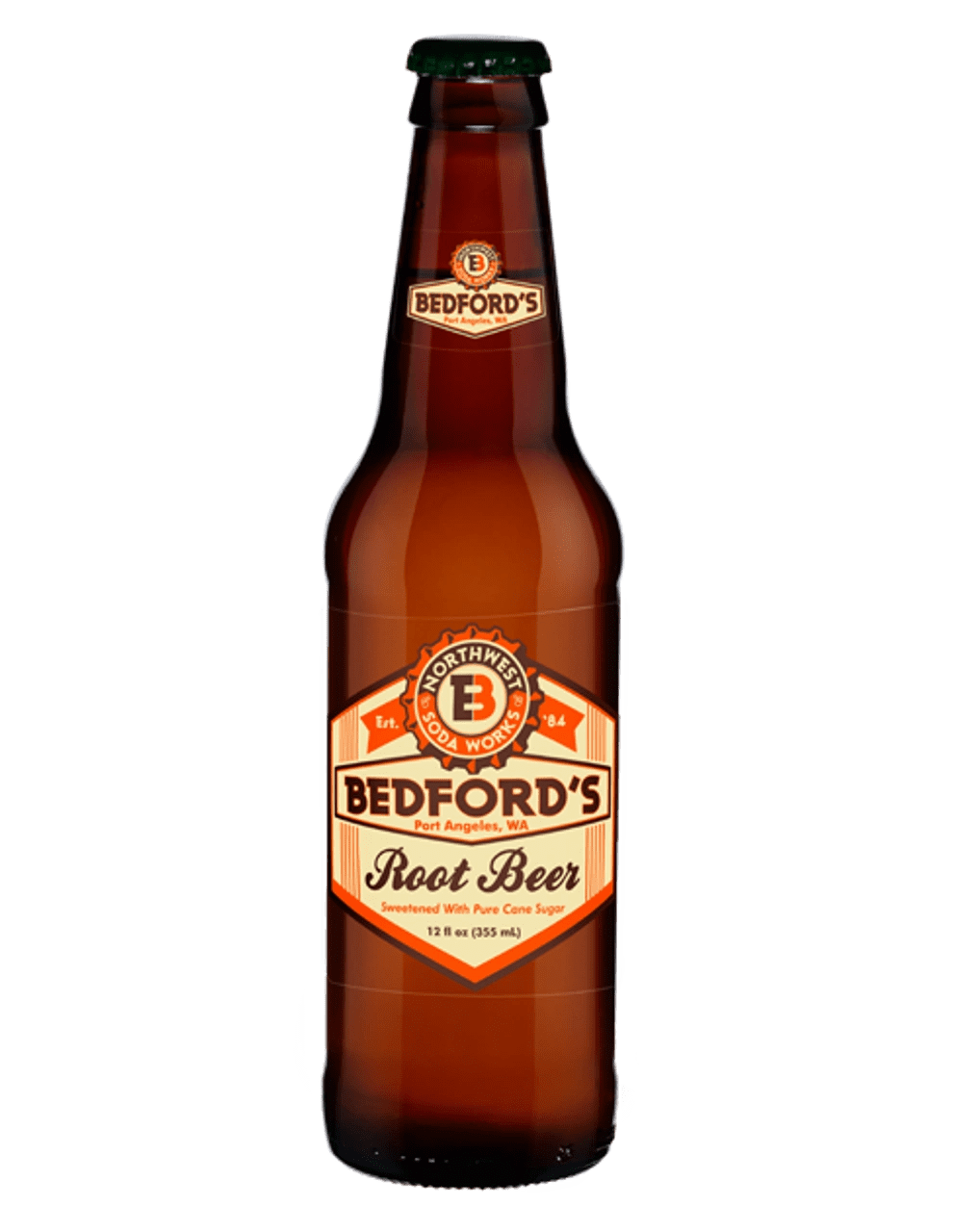 Bedford's Root Beer with orange label design.