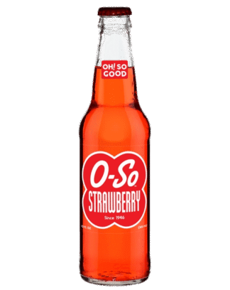 Glass bottle with vibrant red soda beverage
