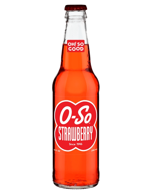 Glass bottle with vibrant red soda beverage