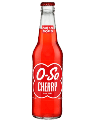 O-So Cherry soda on black background