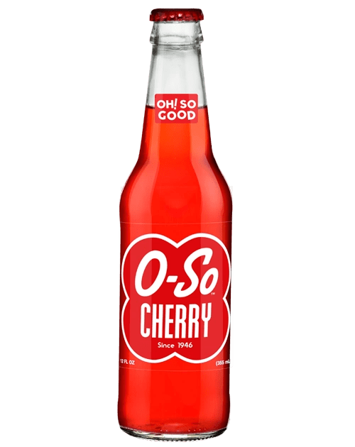 O-So Cherry soda on black background
