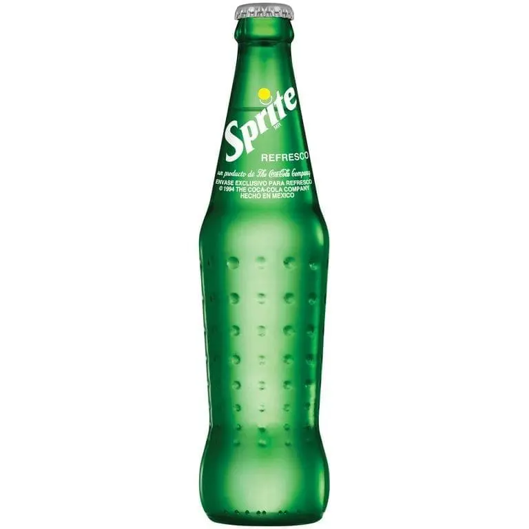 Green glass bottle of Sprite soda