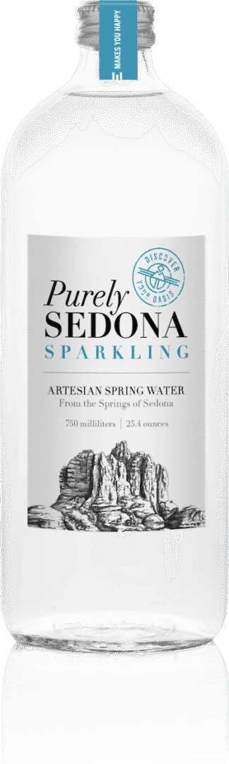 Sedona sparkling water, clear glass bottle