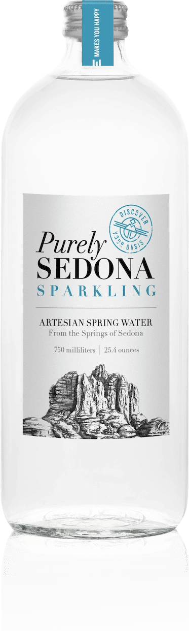 Sedona sparkling water, clear glass bottle