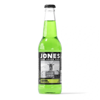 Bright green soda with label