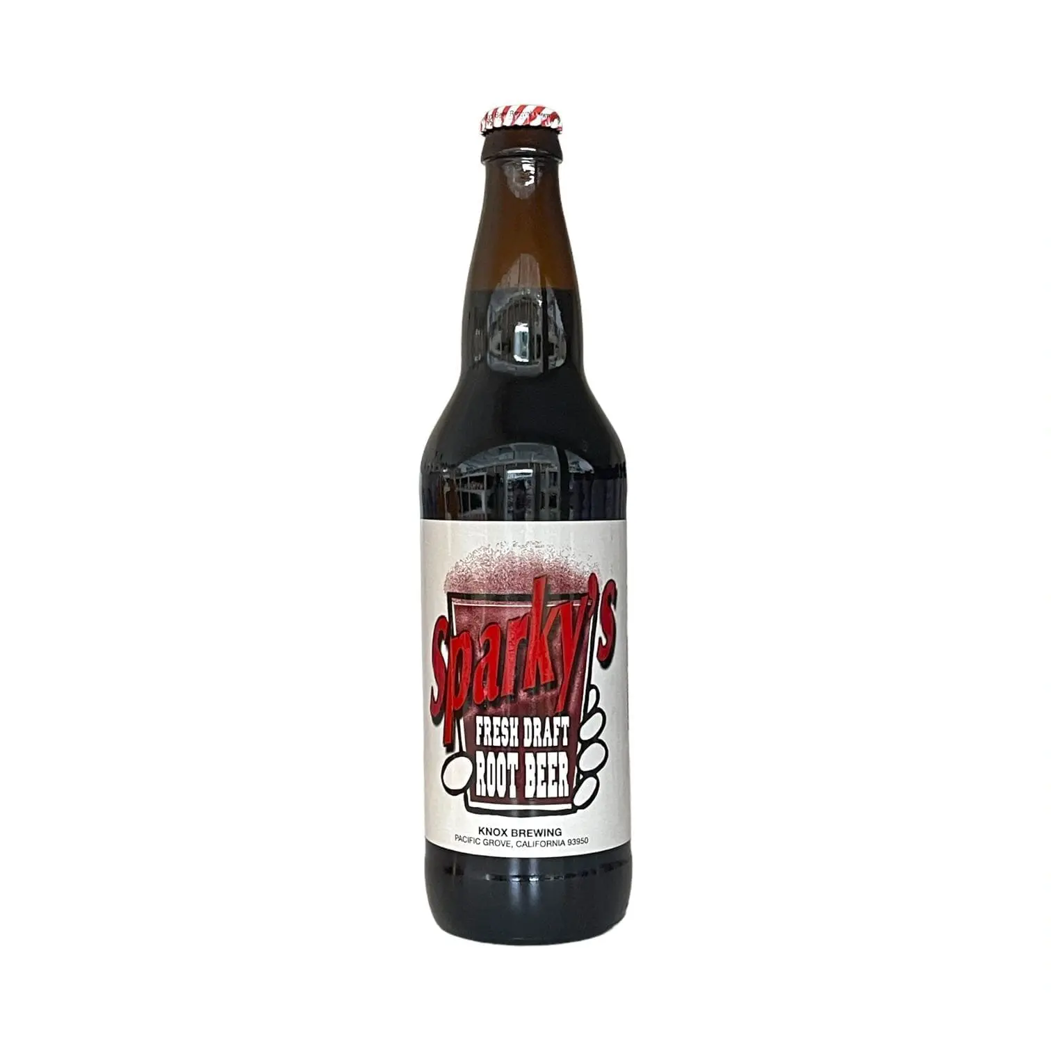 Sparky's root beer in glass bottle