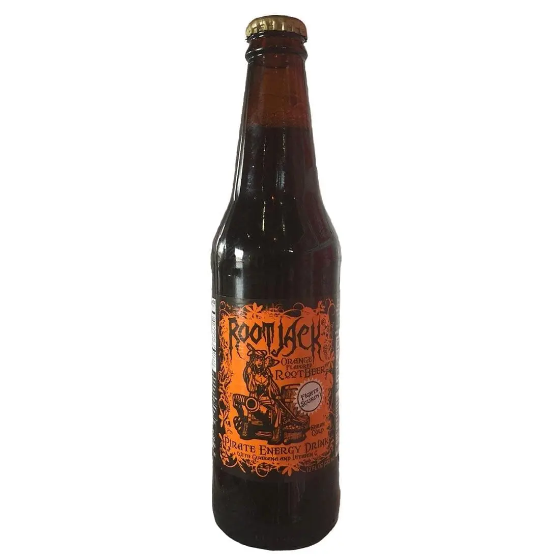 Root beer energy drink bottle