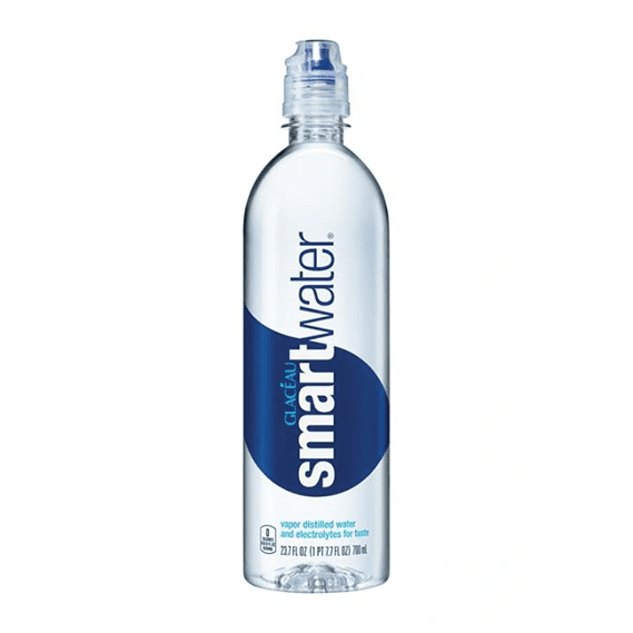 Clear Smartwater bottle with blue label