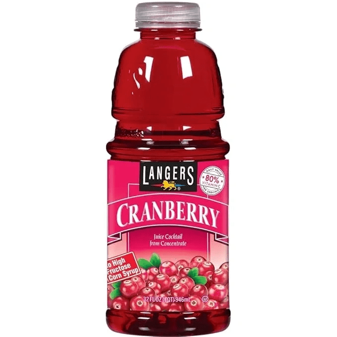Cranberry juice bottle with red label