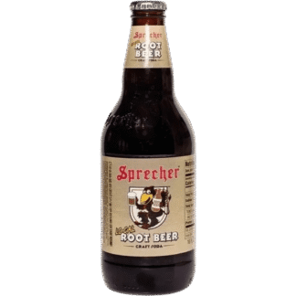 Sprecher Root Beer bottle on black background