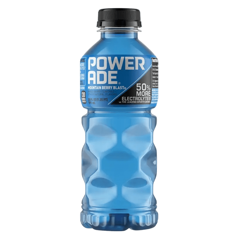 Electrolyte drink in blue bottle