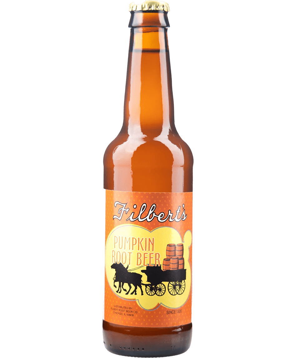 Amber-colored beer bottle with a western-themed label featuring a horse-drawn carriage.