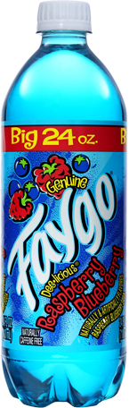 Bright blue Faygo drink label