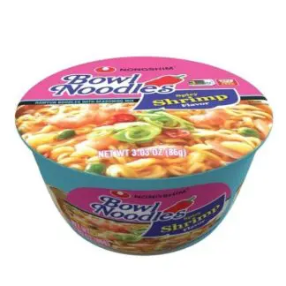 Spicy shrimp ramen noodle bowl