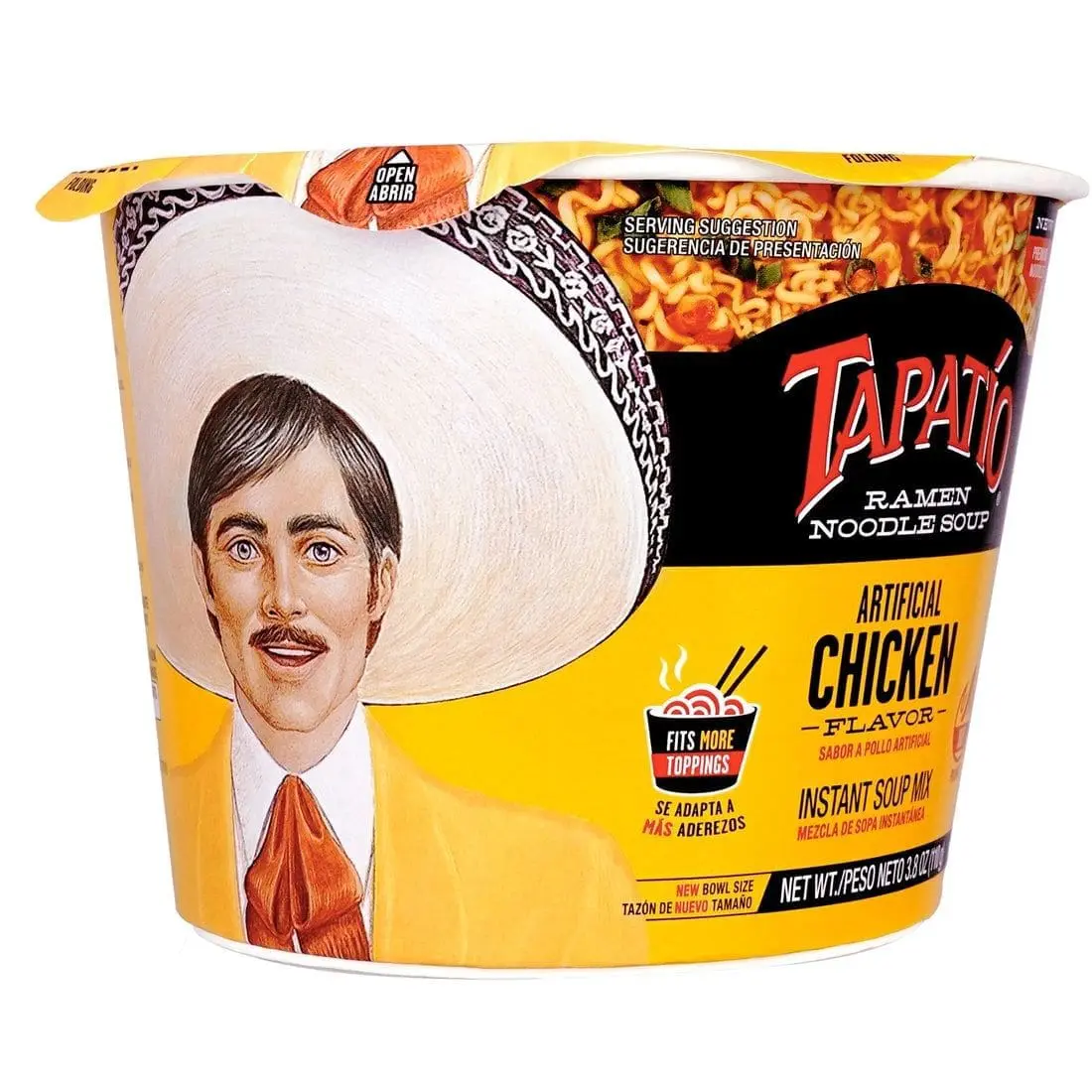 Instant noodle soup with Tapatio branding