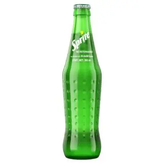 Green glass Sprite bottle on white background