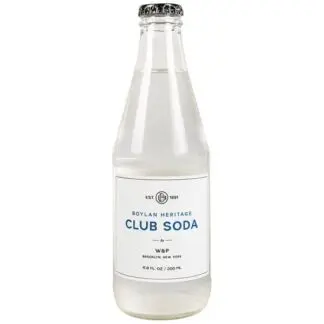 Clear glass bottle of club soda