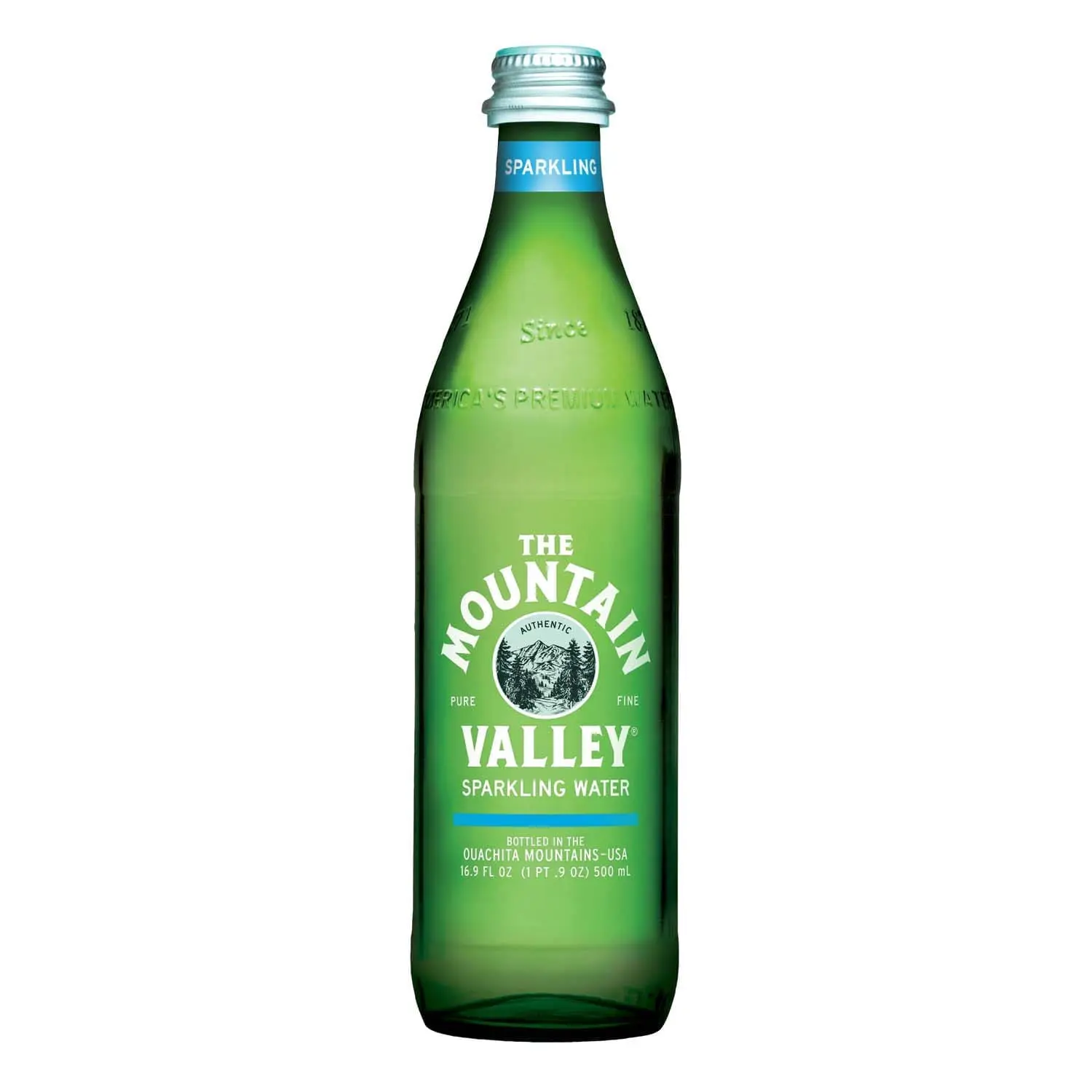 Green glass 500 mL Mountain Valley sparkling