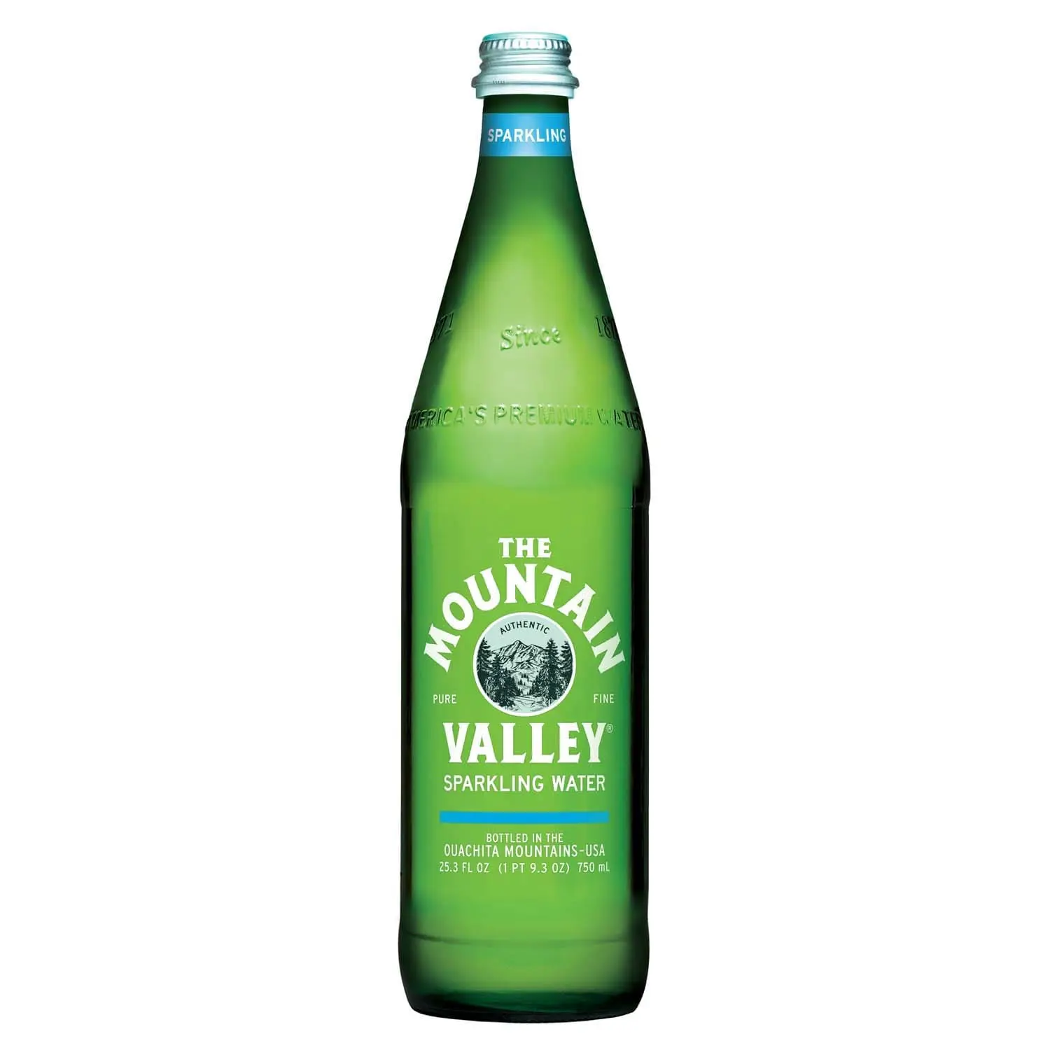 Tall 750ml Mountain Valley sparkling bottle