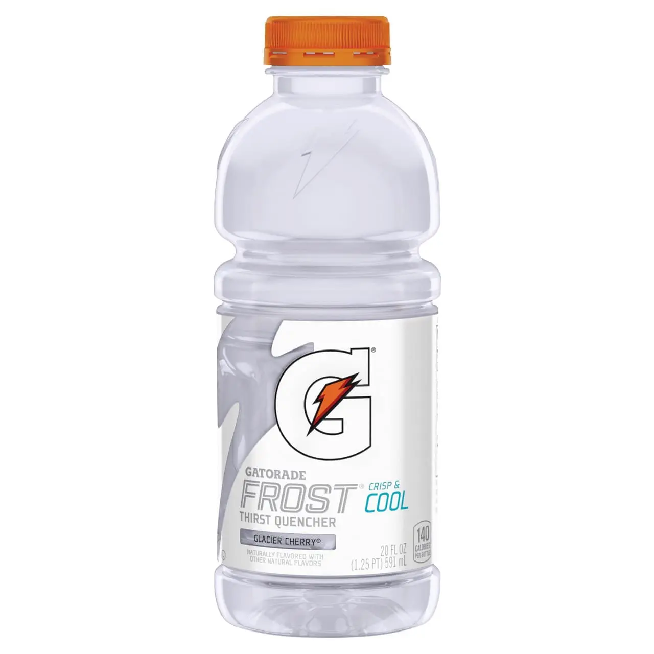 Clear Gatorade Frost bottle with orange cap