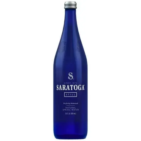 Blue glass water bottle with silver cap