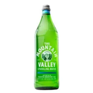 Green glass bottle of Mountain Valley water
