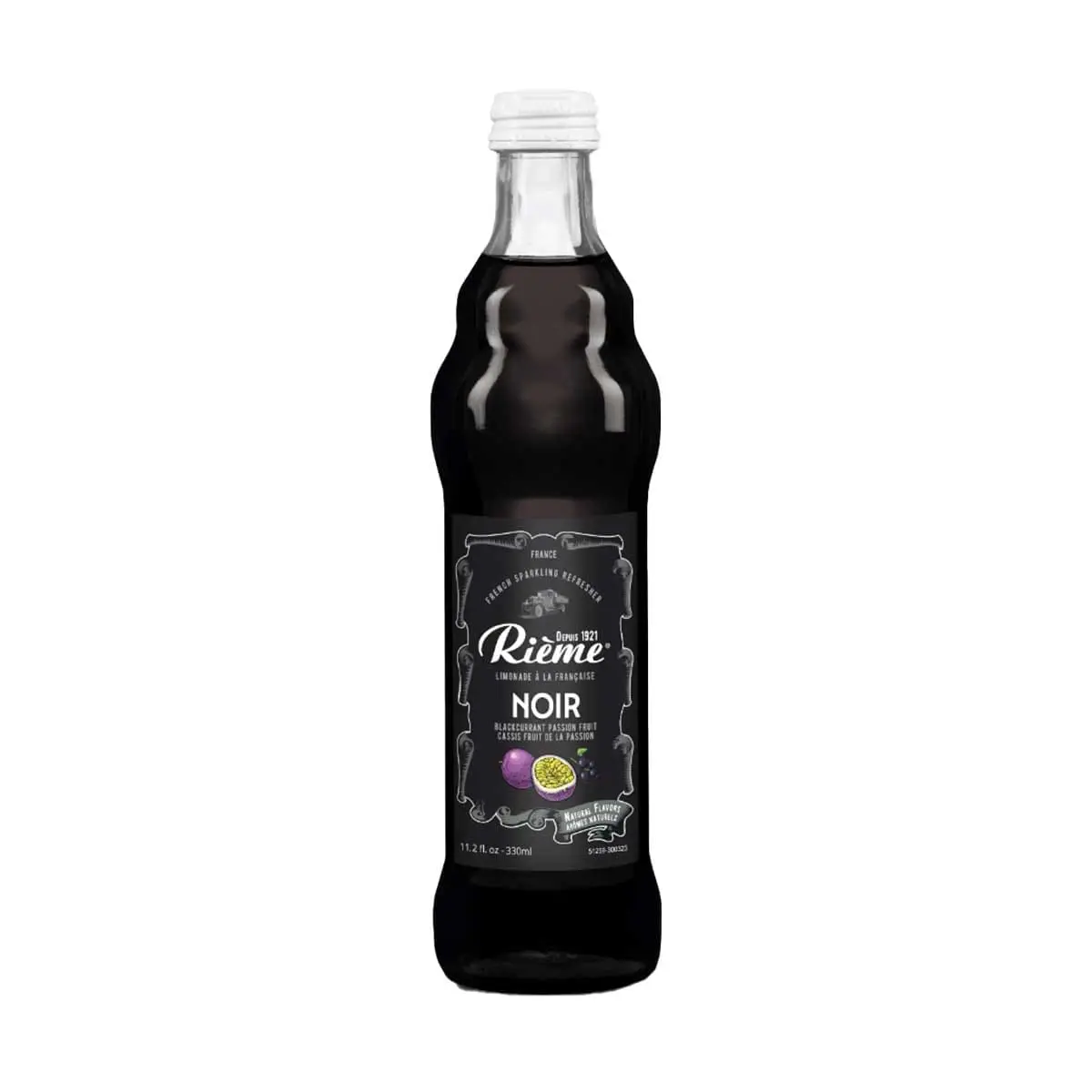 Bottle of blackcurrant passion fruit soda