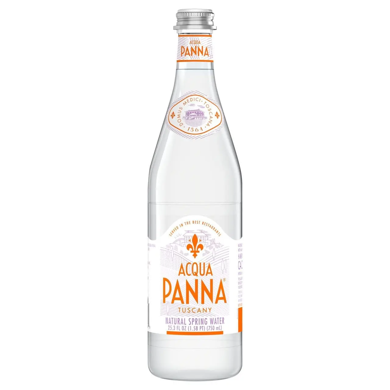 Glass bottle of Acqua Panna natural spring water