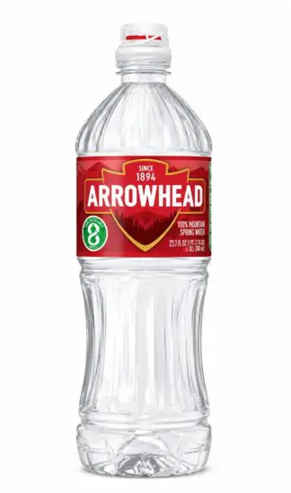 Arrowhead bottled water with red label