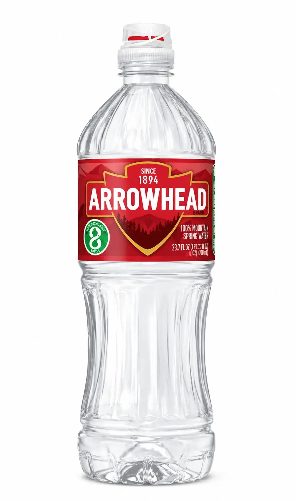 Arrowhead bottled water with red label